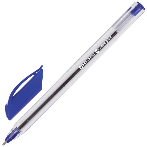 Ручка шариковая масляная BRAUBERG Extra Glide, СИНЯЯ, трехгранная, узел 1 мм, линия письма 0,5 мм, 141700