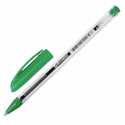 Ручка шариковая масляная BRAUBERG Rite-Oil, ЗЕЛЕНАЯ, корпус прозрачный, узел 0,7 мм, линия письма 0,35 мм, 142149