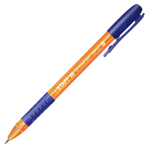 Ручка шариковая масляная c грипом STAFF Manager OBP-267, СИНЯЯ, корпус оранжевый, линия письма 0,35 мм, 142979