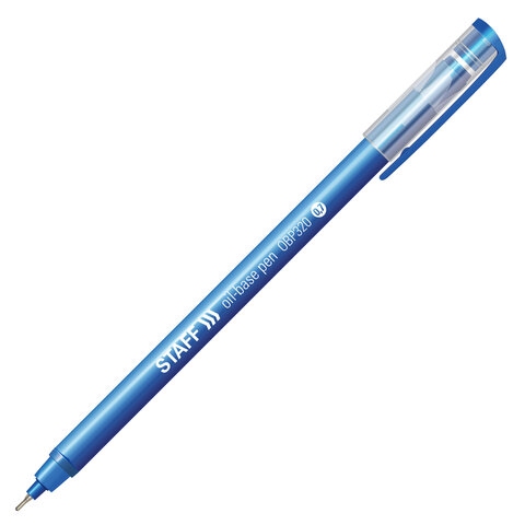 Ручка шариковая масляная STAFF Basic OBP-320, СИНЯЯ, корпус голубой, узел 0,7 мм, линия письма 0,35 мм, 143023