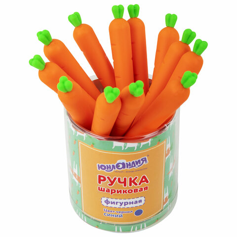 Ручка фигурная шариковая ЮНЛАНДИЯ Морковка, мягкий силиконовый корпус, СИНЯЯ, пишущий узел 0,7 мм,