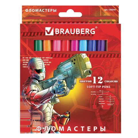 Фломастеры BRAUBERG Star Patrol, 12 цв., вентилируемый колп., карт. упаковка, увелич. срок службы, 150544