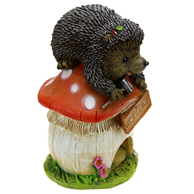 Скульптура-фигура для сада из полистоуна "Ежик на грибе" 29х19см (Россия)