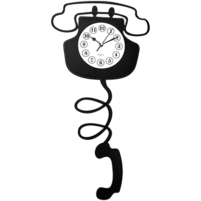 Часы настенные "Телефон" 26х52х5см, мягкий ход, циферблат серый, пластм. черный (Китай)