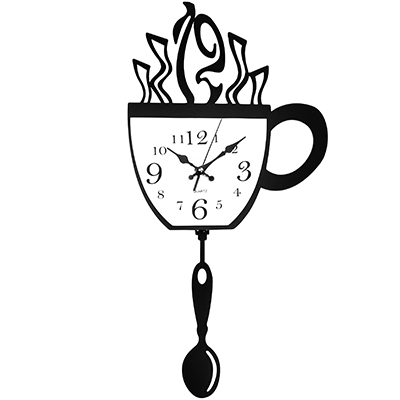 Часы настенные "Чайная пара" 26х30,5х3,5см, мягкий ход, циферблат серый, пластм. черный, с ходиками (Китай)