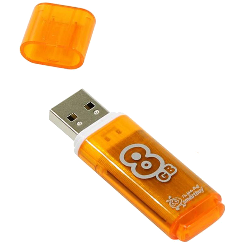 Память Smart Buy Glossy 8GB, USB 2.0 Flash Drive, оранжевый