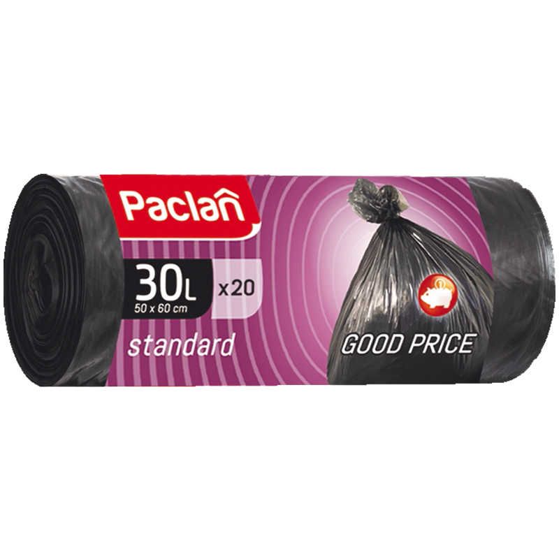 Пакеты для мусора 30л Paclan Standard ПНД 50*60см 73мкм 20шт. черные в рулоне