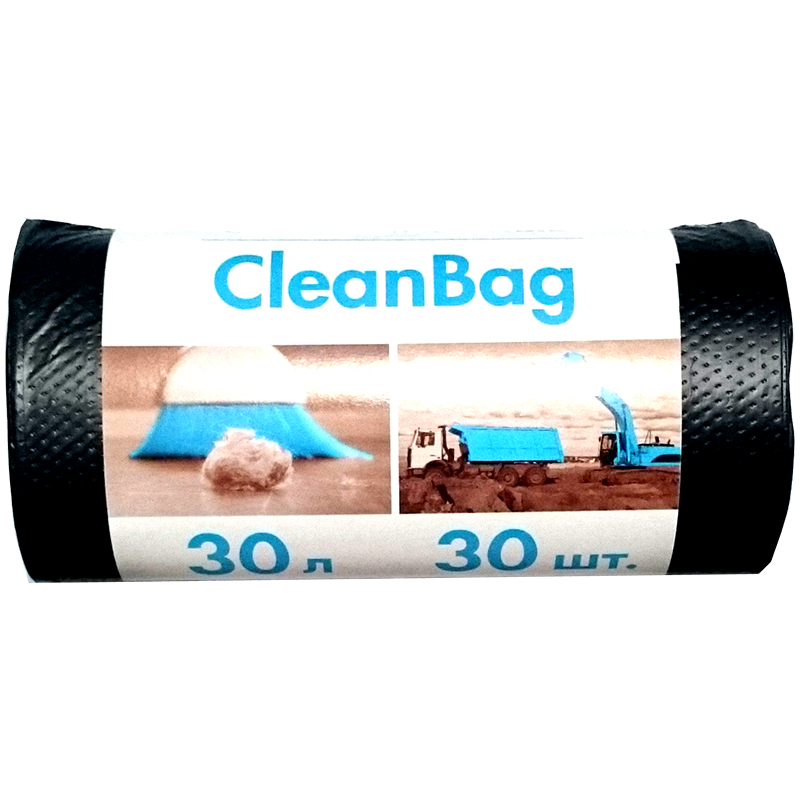 Мешки для мусора  30л КБ CleanBag ПНД, 48*55см, 12мкм, 30шт., черные, в рулоне