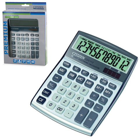 Калькулятор настольный CITIZEN CDC-112WB, МАЛЫЙ (175x130 мм), 12 разрядов, двойное питание