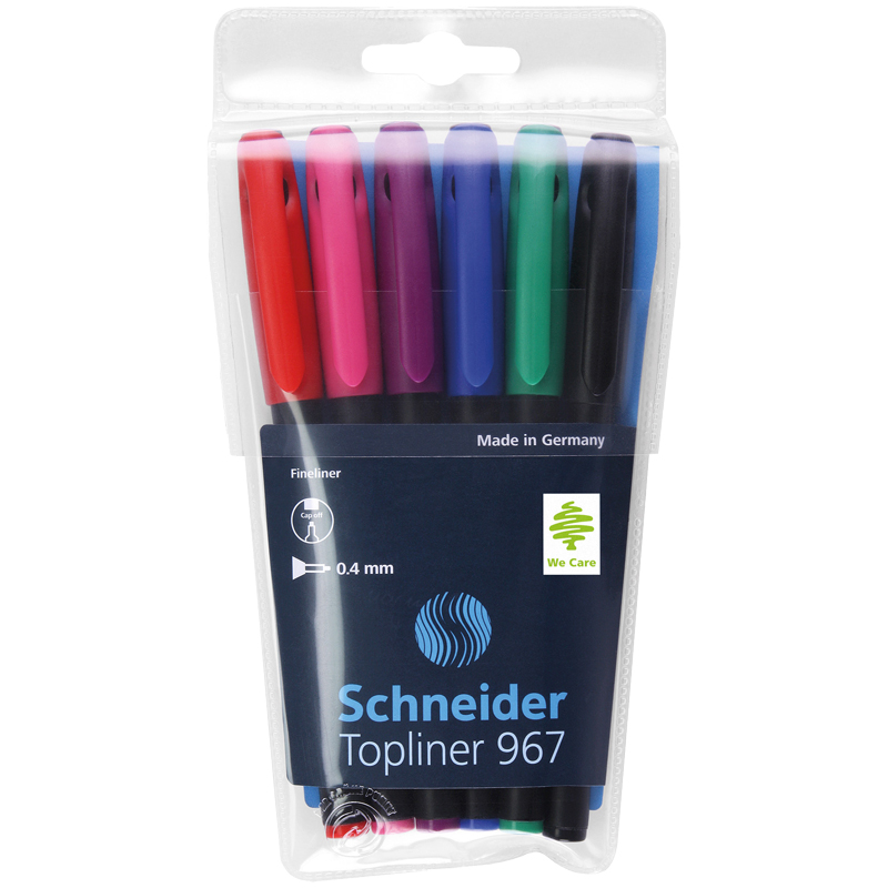 Ручки капиллярные 6цв Schneider Topliner 967 0,4мм, европодвес