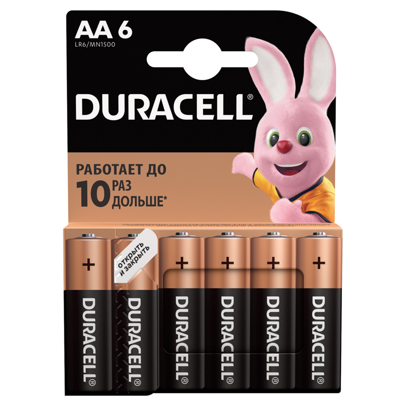 Батарейка Duracell Basic AA/LR6 алкалиновая, 6BL