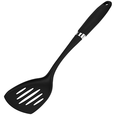 "Шарм" Лопатка кулинарная с прорезями пластмассовая для тефлоновой посуды черный 34см (Китай)