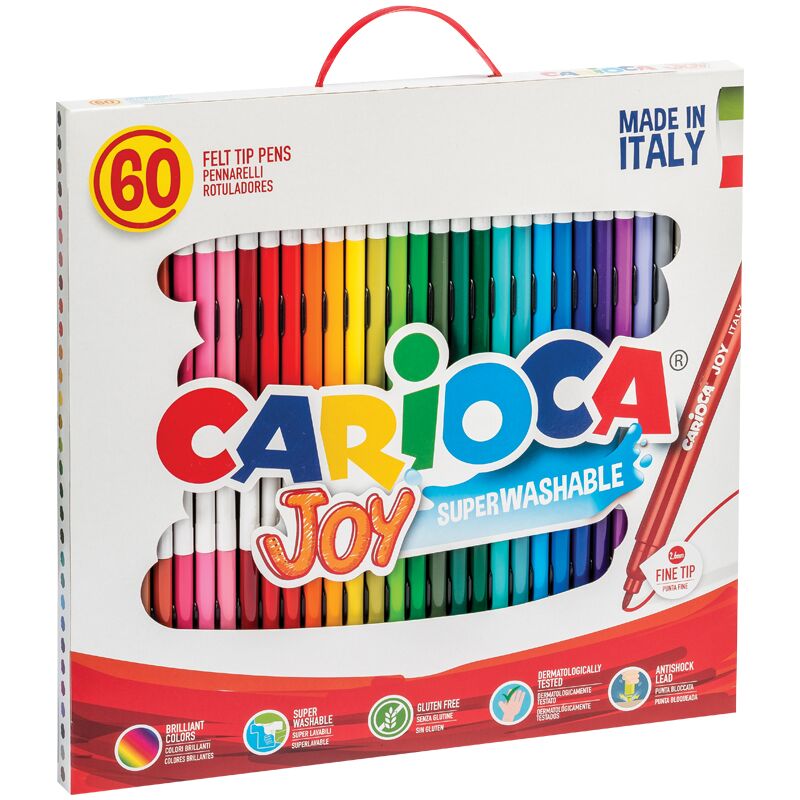 Фломастеры Carioca "Joy", 60шт., 30цв., смываемые, картон, пластиковая ручка