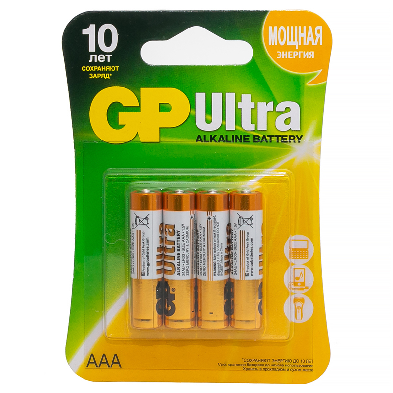 Батарейка GP Ultra AA/LR3 24AU алкалиновая, BC4