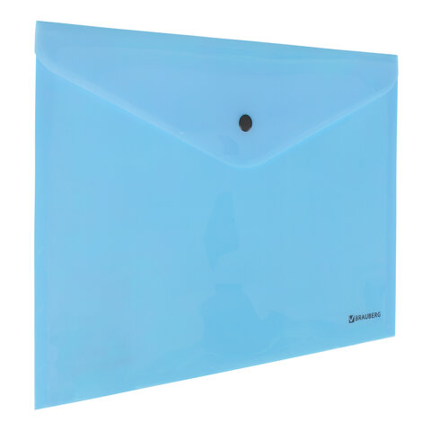 Папка-конверт с кнопкой BRAUBERG Pastel, А4, до 100 листов, непрозрачная, аквамарин, 0,18 мм, 270474