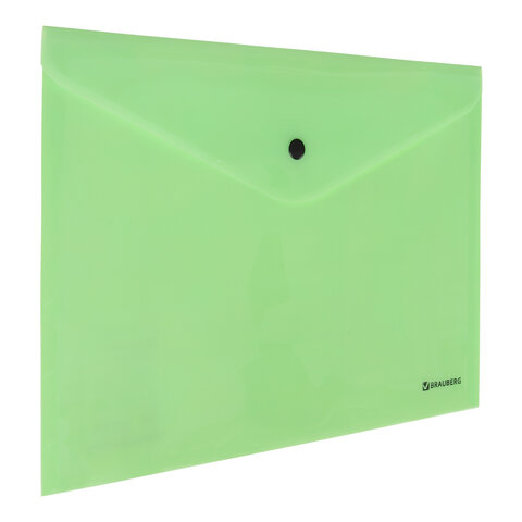 Папка-конверт с кнопкой BRAUBERG Pastel, А4, до 100 листов, непрозрачная, мятная, 0,18 мм, 270477
