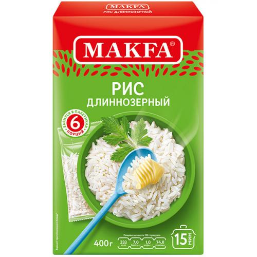 Крупа Makfa рис длиннозерный шлифованный, 6 пакетов, 400 г