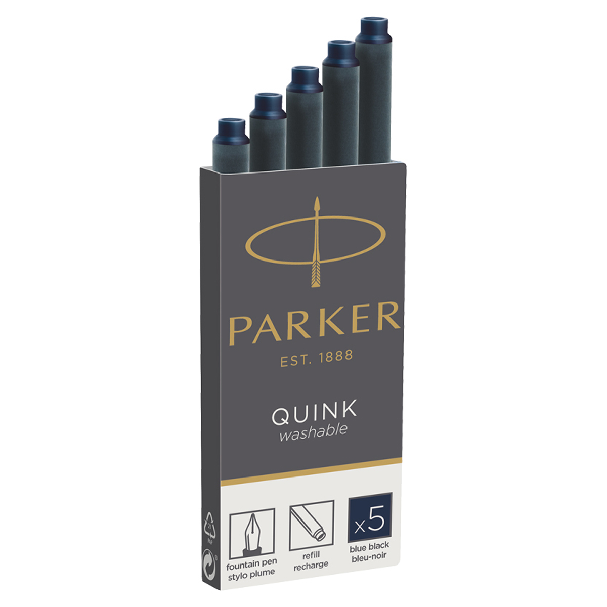 Чернила в патронах Parker Cartridge Quink смываемые сине-черные 5шт. картонная коробка