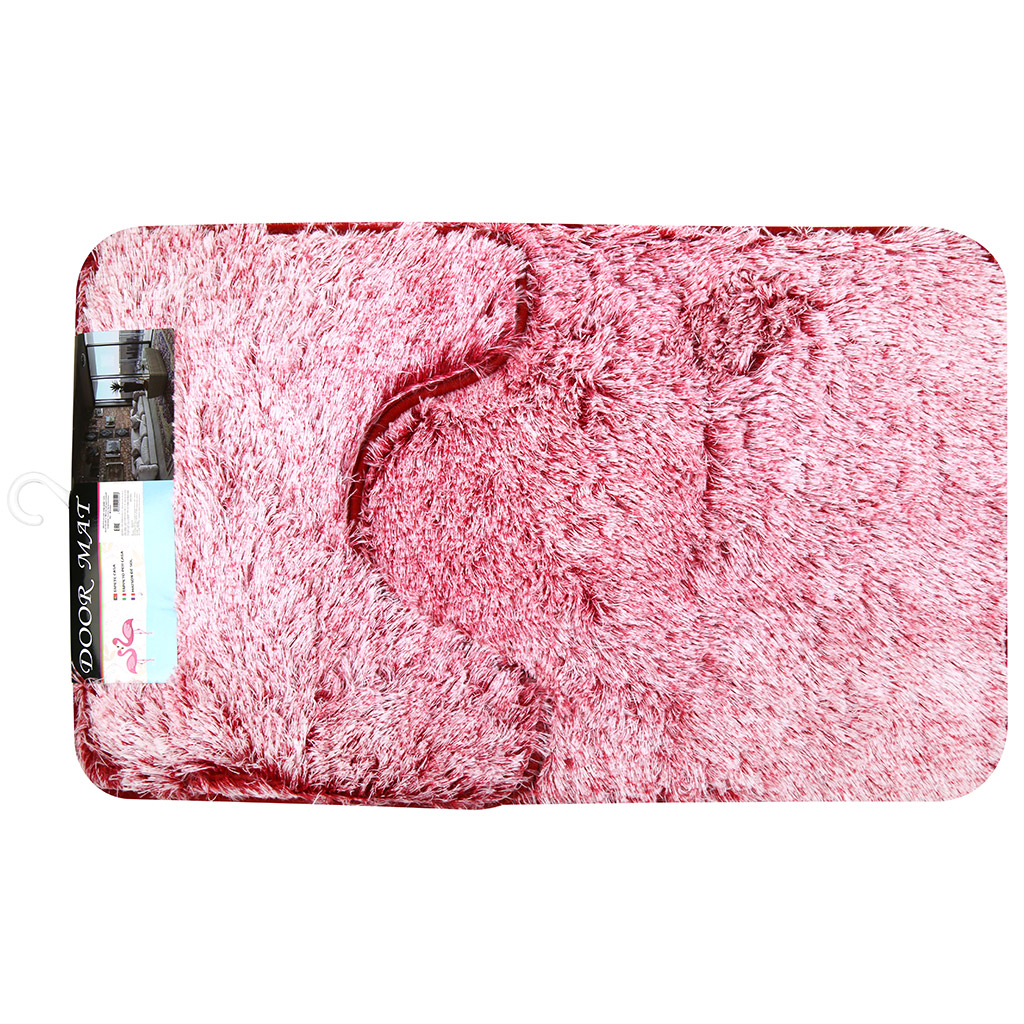 Комплект ковриков для ванной и туалета 50х80см, 50х40см "Мохнатый однотонный" розовый, антискользящее основание, длинный ворс 3см, полиэстер (Китай)