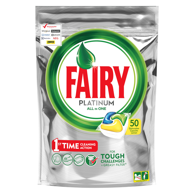 Капсулы для ПММ Fairy Platinum. All in 1. Лимон, 50шт.