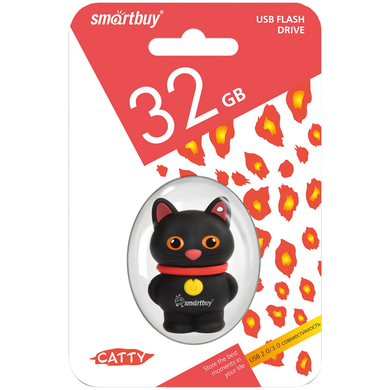 Память Smart Buy Wild series Котенок  32GB USB 2.0 Flash Drive, черный