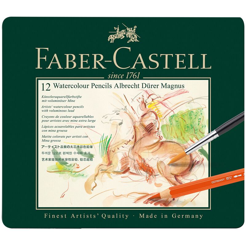 Карандаши акварельн. 12цв  художественные Faber-Castell Albrecht D?rer Magnus, утолщ., заточен., метал. коробка