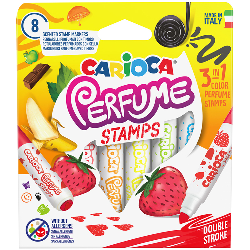 Фломастеры-штампы двусторонние Carioca "Perfume Stamps", 08цв., ароматизированные, смываемые, картон