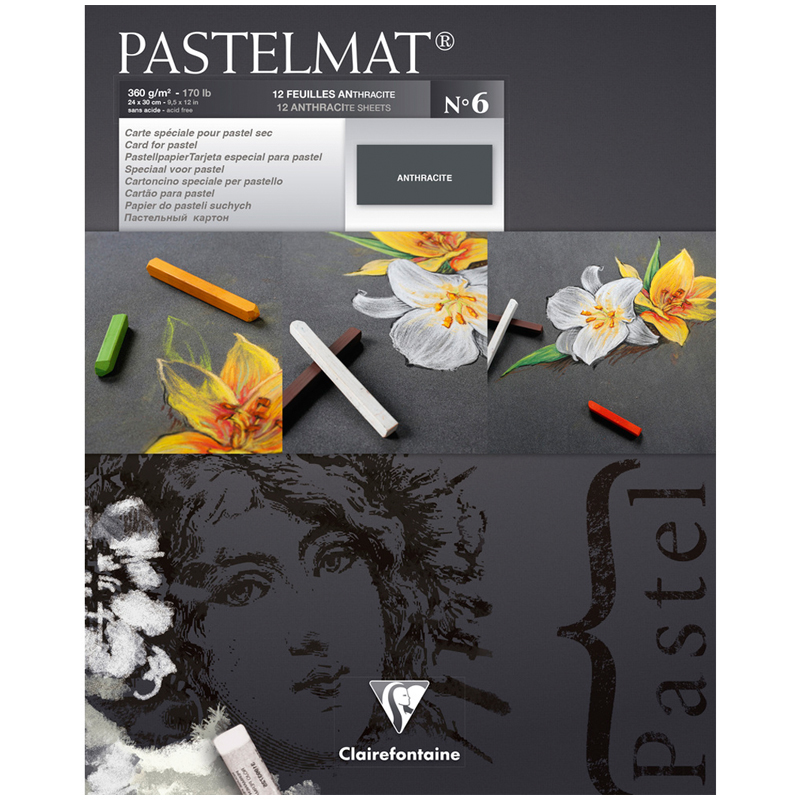 Альбом для пастели 12л 240*300мм на склейке Clairefontaine Pastelmat 360г/м2 бархат антрацит