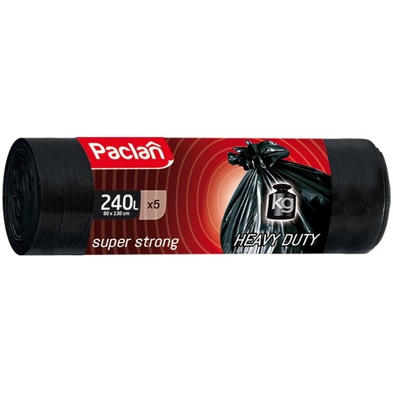Пакеты для мусора 240л Paclan Super strong ПВД 90*130см 30мкм 5шт. черные в рулоне