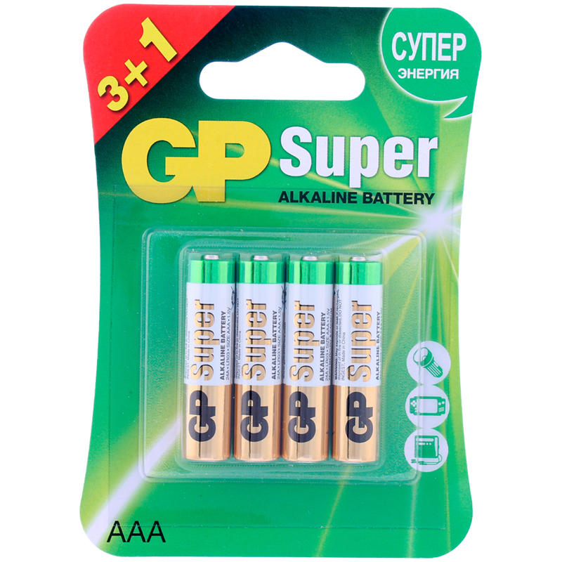 Батарейка GP Super AA/LR3 24A алкалиновая, BC4 (промо 3+1)