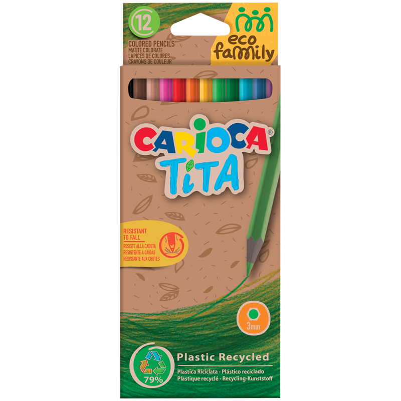 Карандаши цветные пластиковые Carioca Tita. EcoFamily, 12цв., заточен., картон, европодвес