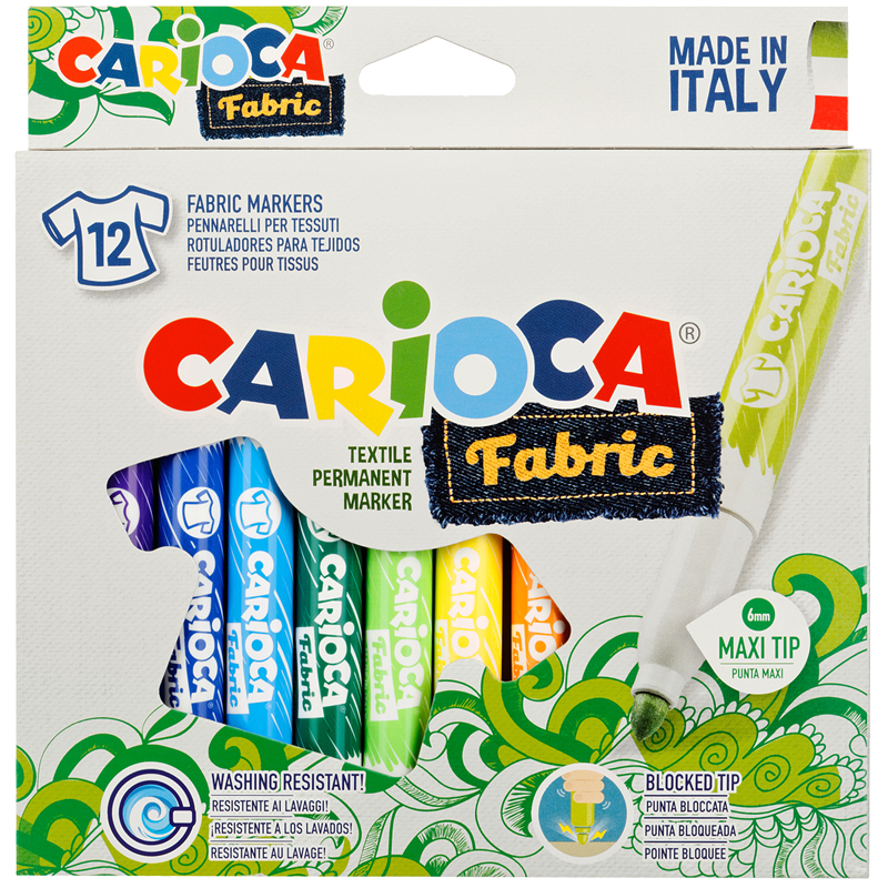 Фломастеры для ткани 12цв Carioca Fabric Liner картон. уп., европодвес