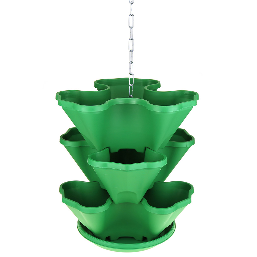 Кашпо-каскад для цветов пластмассовое "Jardini" из 3-х кашпо, с поддоном, подвесное, с цепочкой, зеленый (Россия)