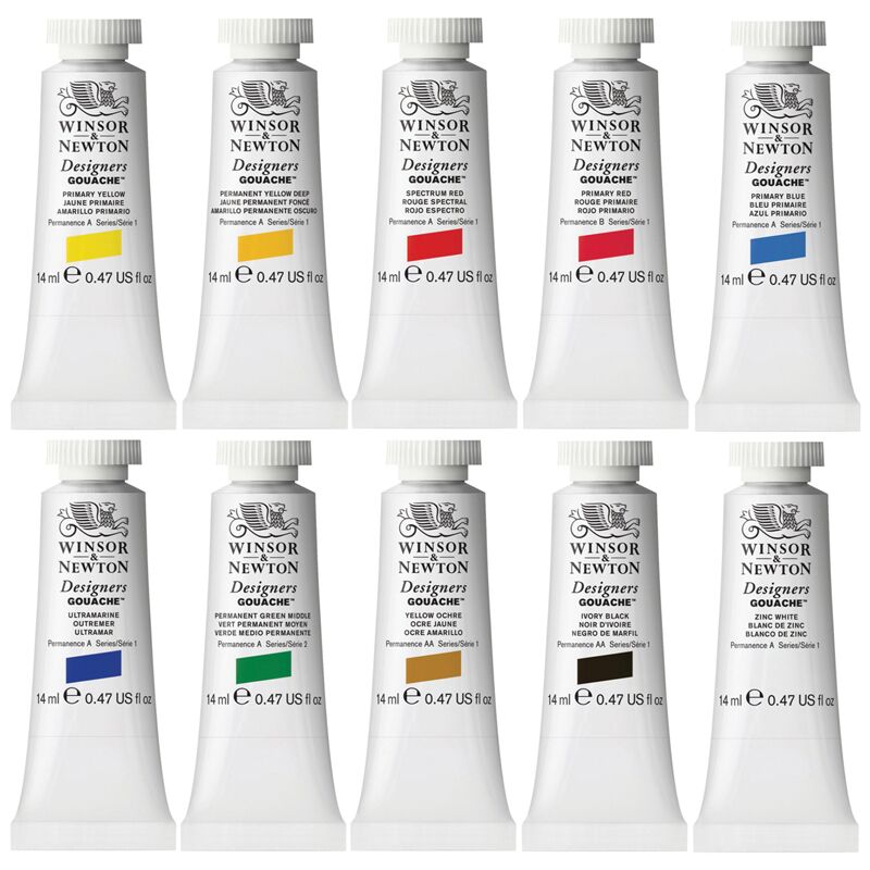 Гуашь художественная Winsor&Newton "Designers Gouache", Intro Set 10 цветов, 14мл, туба, картон. упаковка