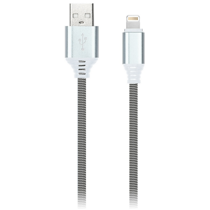 Кабель Smartbuy iK-512NS, USB(AM) - Lightning(M), для Apple, в оплетке, 2A output, 1м, белый, черный