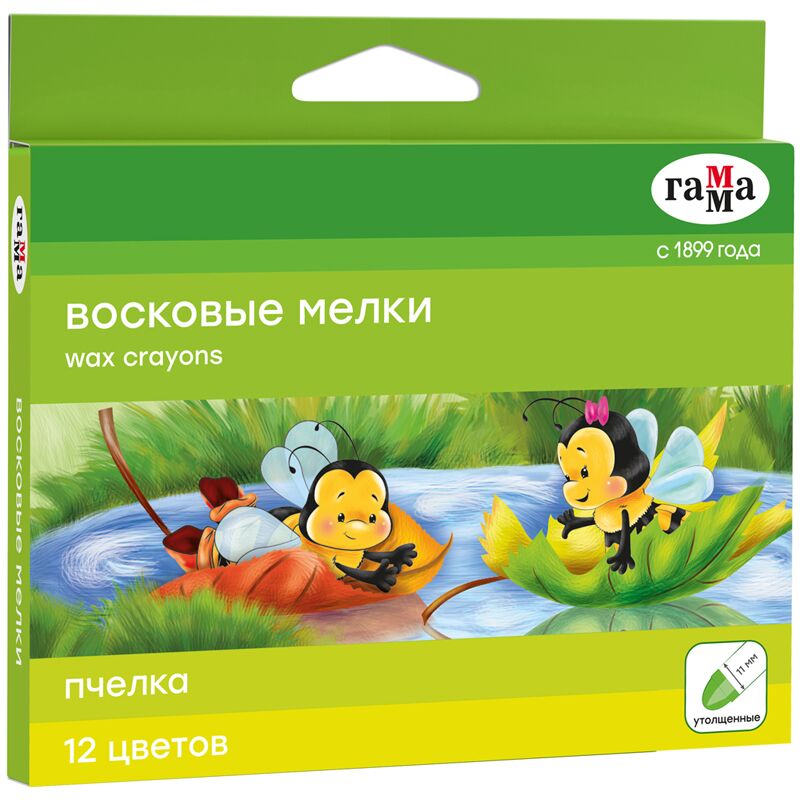 Мелки восковые 12цв Пчелка, круглые, картон, европодвес