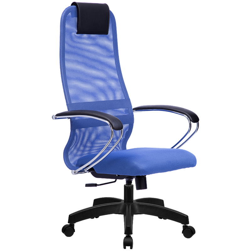 Кресло руководителя Метта SU-BK-8 PL, ткань-сетка синяя №23, спинка-сетка, топ-ган (101/001, 131/001)