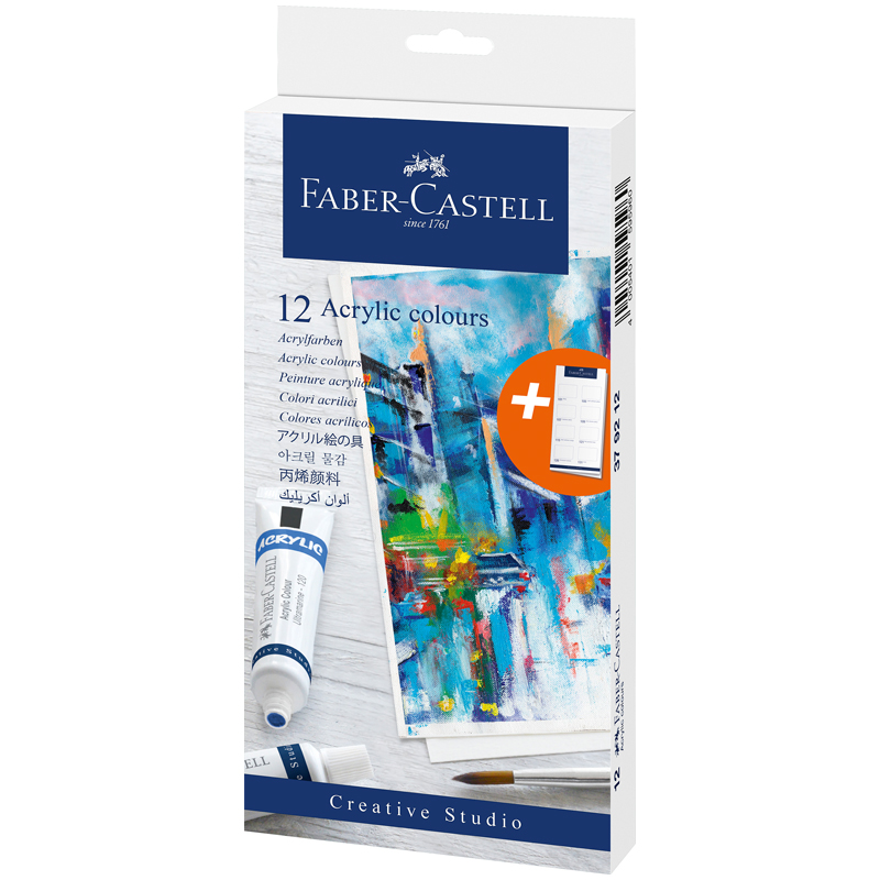 Краски акриловые Faber-Castell "Acrylic Сolour", 12цв., 20мл, туба, картон. упаковка, европодвес