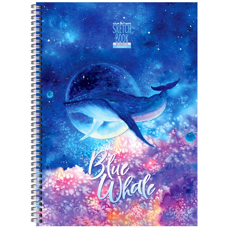 Скетчбук 80л., А5 на гребне BG "Blue whale", матовая ламинация, выб. лак, 120г/м2