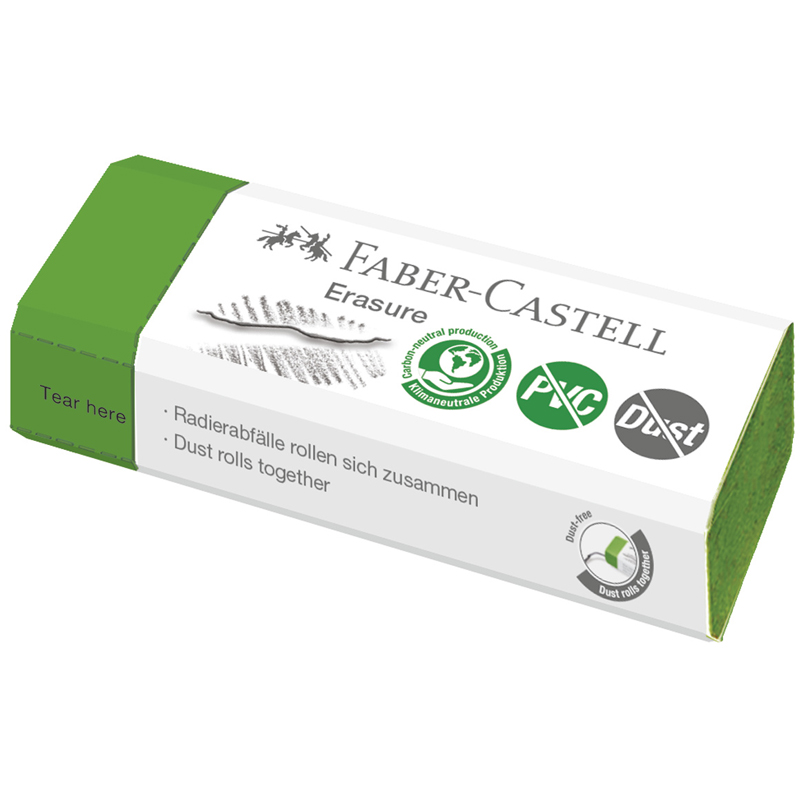 Ластик Faber-Castell Erasure PVC-Free & Dust-Free прямоугольный картонный футляр 63*22*13мм светло-зеленый