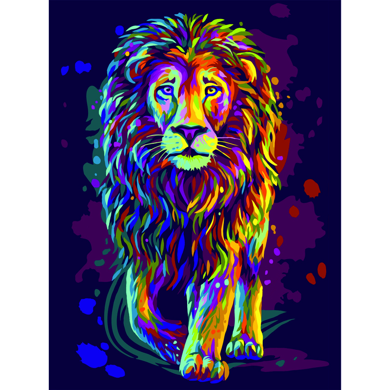 Картина по номерам на картоне ТРИ СОВЫ Неоновый лев, 30*40, с акриловыми красками и кистями
