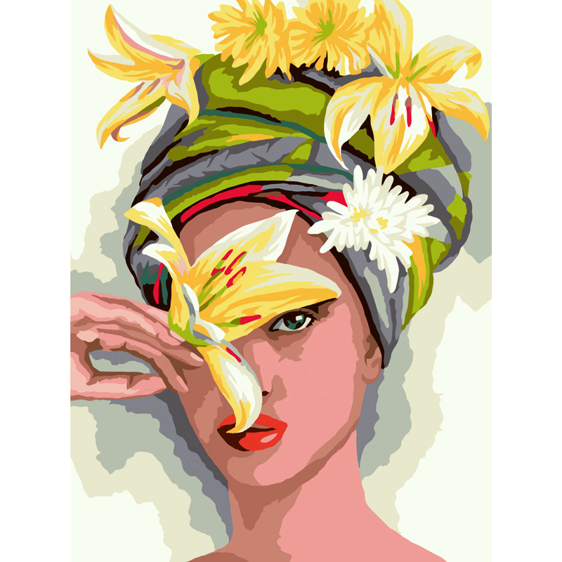 Картина по номерам на картоне ТРИ СОВЫ Девушка с лилиями, 30*40, с акриловыми красками и кистями