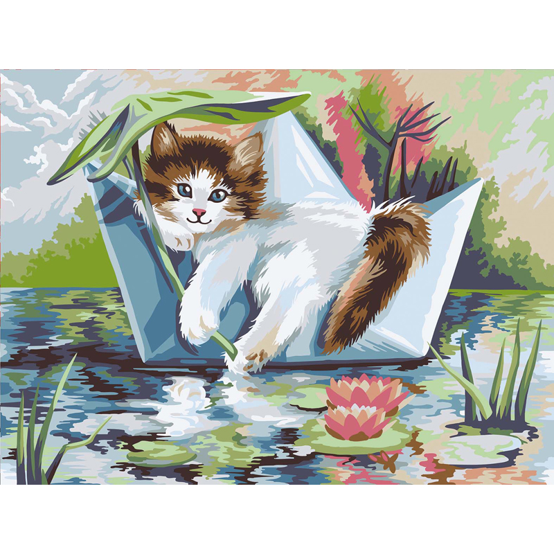 Картина по номерам на картоне ТРИ СОВЫ Котик в кораблике, 30*40см, с акриловыми красками и кистями