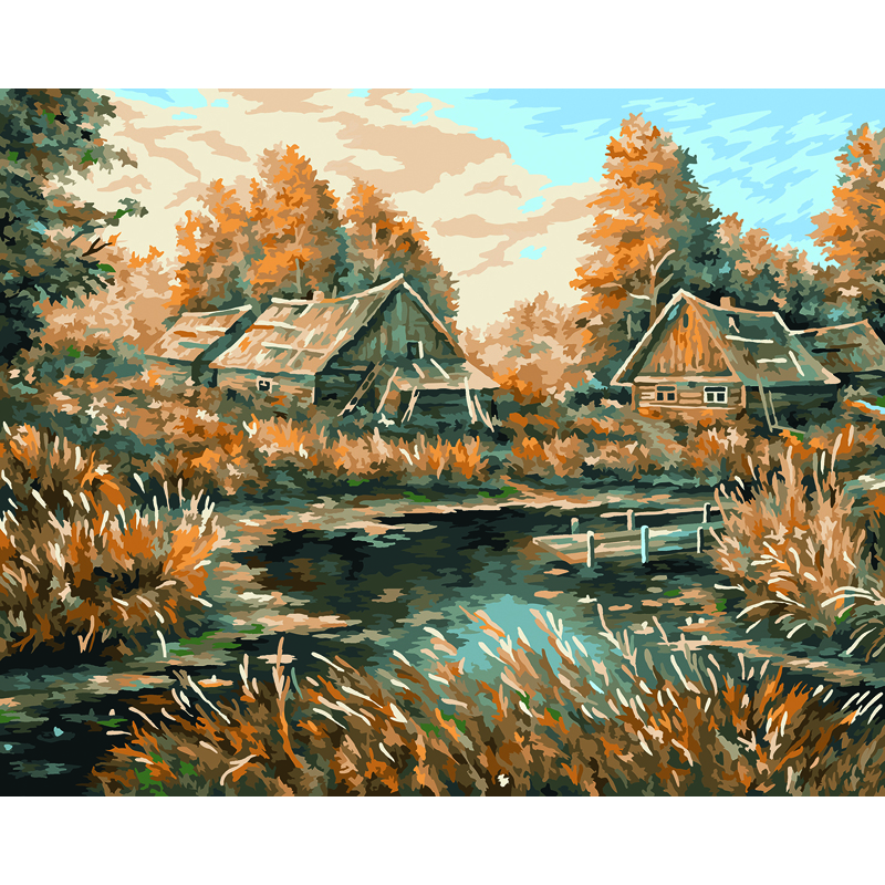 Картина по номерам на холсте ТРИ СОВЫ Деревня, 40*50см, с акриловыми красками и кистями