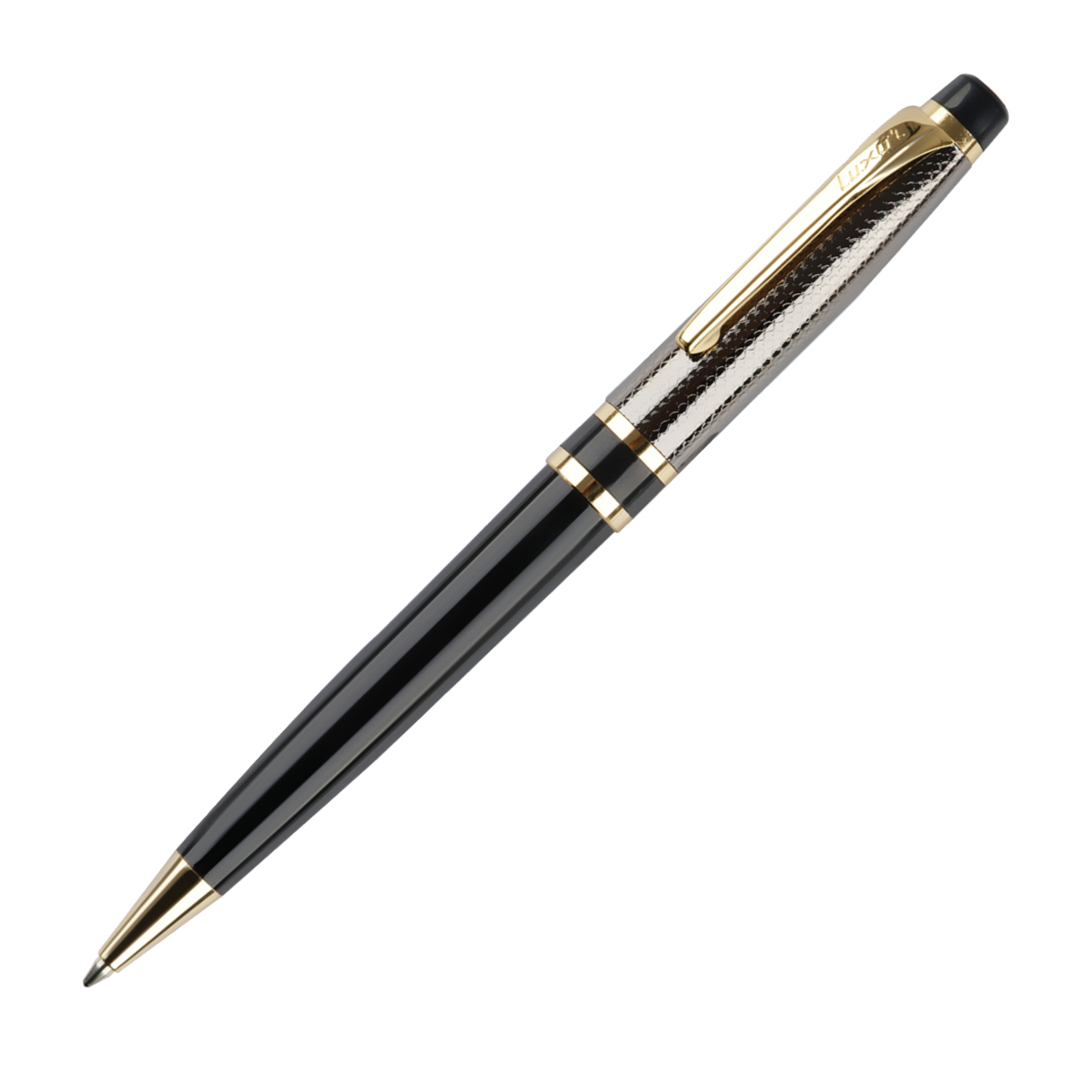 Ручка шарик. Luxor "Futura" синяя, 0,7 мм, корпус черный/золото, поворотный механизм, футляр