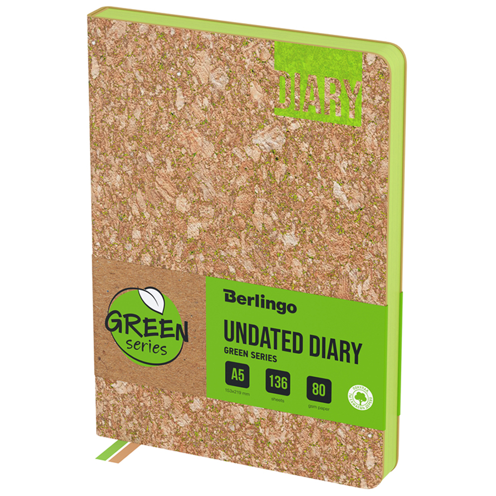 Ежедневник недатированный, А5, 136л., кожзам, Berlingo Green Series, зеленый срез, светло-коричневый