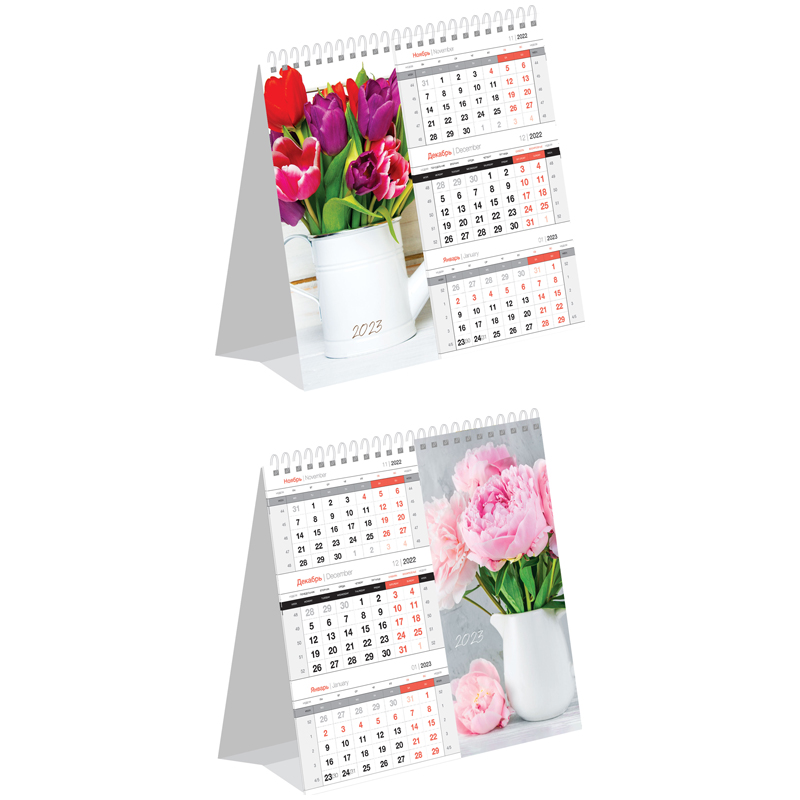 Календарь-домик настольный, OfficeSpace Mono Premium. Beautiful flowers, 2023г.