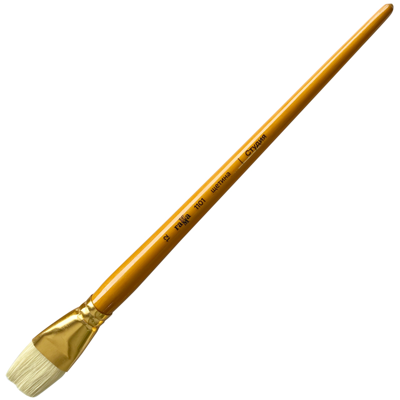 Кисть художественная щетина Гамма "Студия", плоская №12, длинная ручка