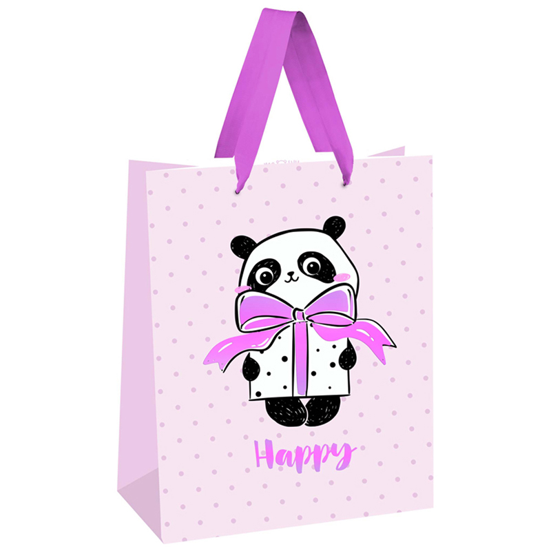 Пакет подарочный 18*23*10см MESHU PandaGift_Pink, отд. фольгой, матовая ламинация
