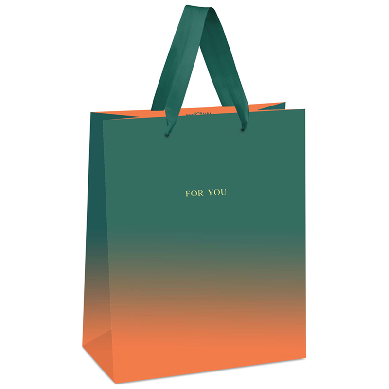 Пакет подарочный 18*23*10см MESHU Duotone. Turquoise-orange gradient, отд. фольгой, матовая ламинация